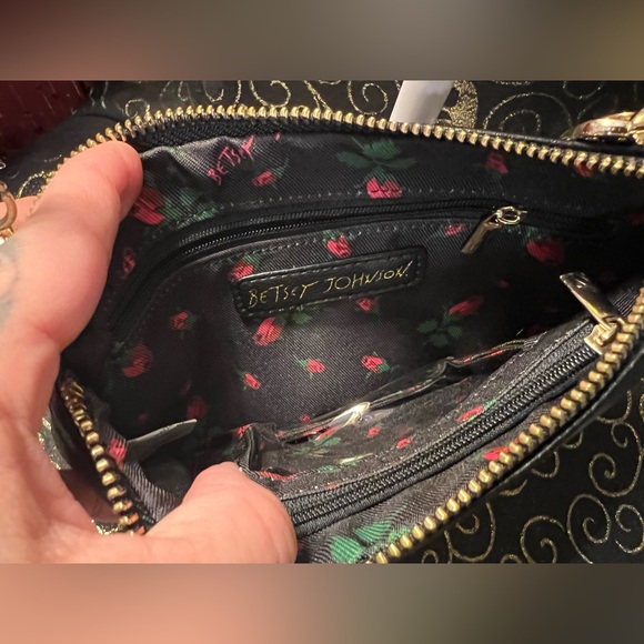 Betsy Johnson Black Crossbody Clutch Bag with Colorful Floral Embroidery - Picture 10 of 12